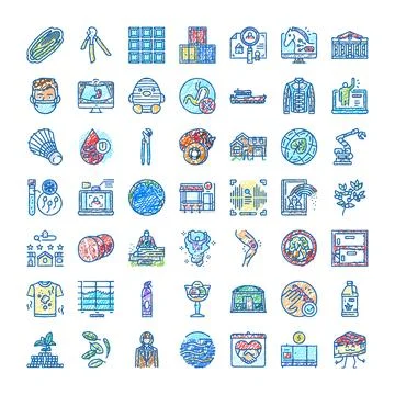Diverse hand drawn icon set illustrating business and lifestyle Illustrazione stock