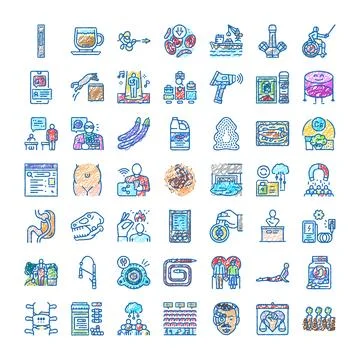 Diverse hand drawn icon set illustrating concepts Stock Illustration