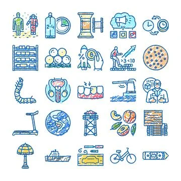 Diverse hand drawn icon set illustrating various concepts Stockillustratie