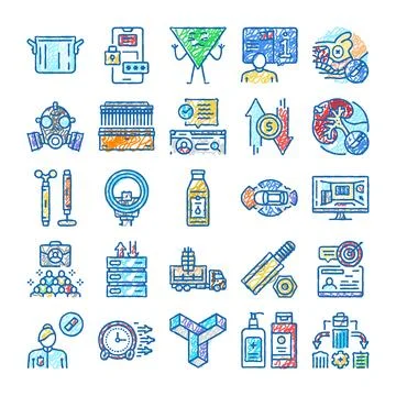 Diverse hand drawn icon set for concepts Stock Illustration