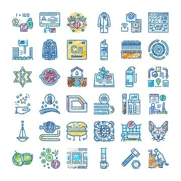 Diverse hand drawn icon set for science and lifestyle Ilustración de archivo