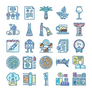 Diverse hand drawn icon set for business development Stock Illustration