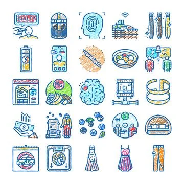 Diverse hand drawn icon set covering modern themes Stock Illustration