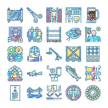 Diverse hand drawn icon set collection concepts Stock Illustration
