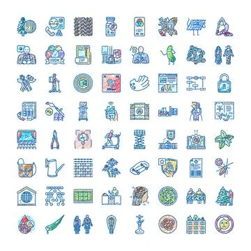 Diverse hand drawn icon set doodles illustration Stock Illustration