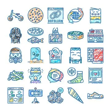 Diverse hand drawn icon set for web Stock Illustration