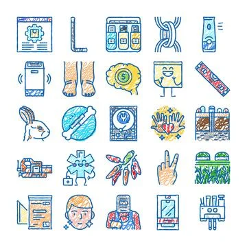Diverse hand drawn icon set for various concepts Stockillustratie