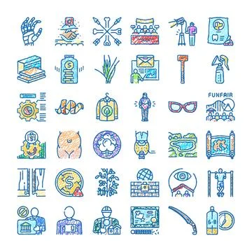 Diverse hand drawn icon set illustrating business concepts 스톡 일러스트