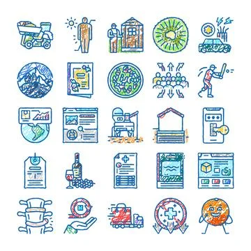 Diverse hand drawn icon sketch collection Ilustración de archivo