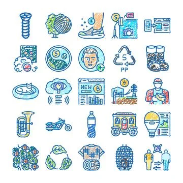 Diverse hand drawn icons representing various concepts Stockillustratie