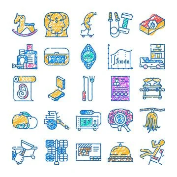 Diverse hand drawn illustrations collection of various concepts and objects Stock Illustration