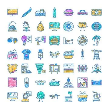 Diverse hand drawn scribble icons collection set Stock Illustration