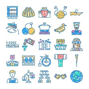 Diverse hand drawn scribble icons illustrating various concepts イラスト素材