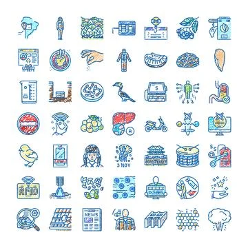 Diverse hand drawn scribble icons illustrating concepts Stock Illustration