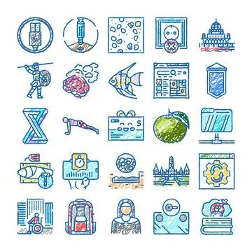 Diverse hand drawn scribble icons collection Stock Illustration