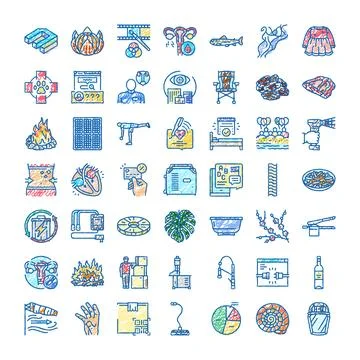 Diverse hand drawn scribble icons representing various concepts Stock Illustration