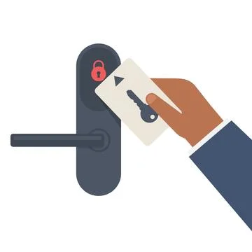 Diverse Hand Using Keycard to Unlock Electronic Door Lock Stock Illustration