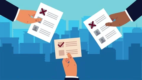 Diverse hands casting votes on city skyline background animation, election .. Vídeo Stock 334522129
