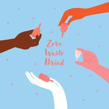 Diverse hands hold menstrual cups. Empowerment Stock Illustration