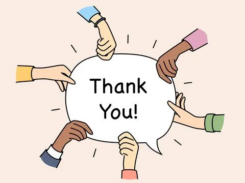 Diverse hands hold speech bubble with thank you Stock Illustration
