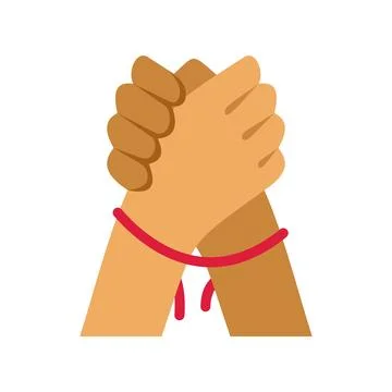 Diverse hands holding for unity and cooperation with string Stock Illustration