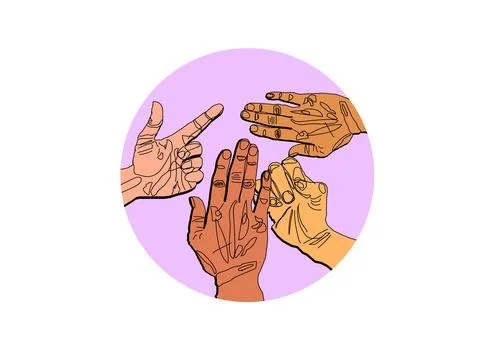 Diverse Hands Interacting, a Symbol of Unity Stock Illustration