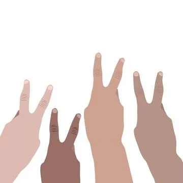 Diverse Hands Making Peace Victory Sign V Gesture Unity Diversity Multicultural Иллюстрация
