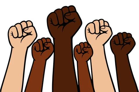 Diverse Hands Raised in Unity Showing Strength and Solidarity Stock Illustration