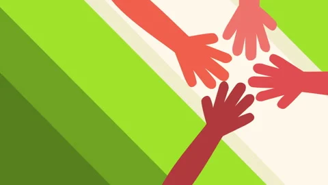 Diverse Hands Reaching Together on Green Geometric Background Video stock 331751880