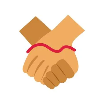 Diverse hands shaking tying with a small red string 库存插图