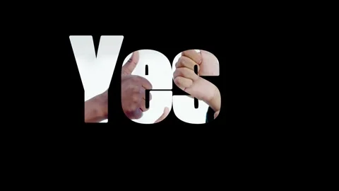 Diverse hands showing thumbs up gestures inside the text yes as positive Vídeo Stock 344647146