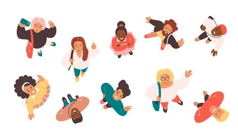 Diverse Happy People Looking Up Vector Stock Illustration