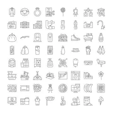 Diverse household objects and everyday items line art Stock Illustration