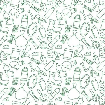Diverse household trash seamless pattern Stock Illustration