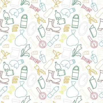 Diverse household trash seamless pattern Stock Illustration