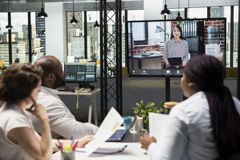 Diverse HR staff hosting a virtual meeting to interview a candidate Stock Photos