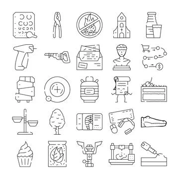 Diverse human activities and object line Stock Illustration