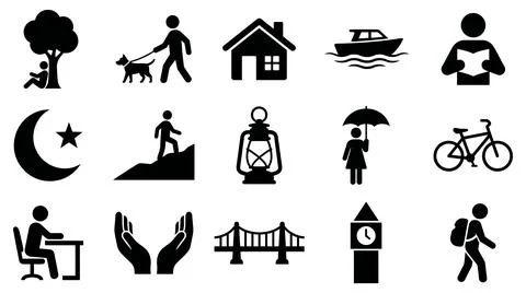 Diverse human activity and infrastructure symbol collection graphic design set Stock Illustration