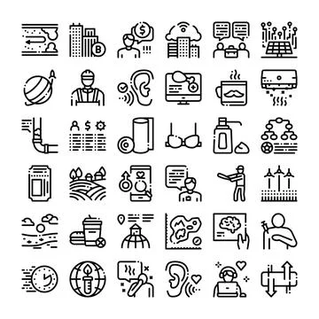 Diverse human activity and technology outlined vector icons Stock Illustration