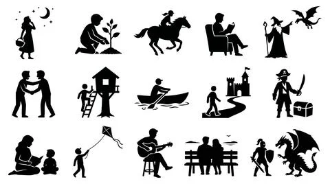 Diverse human activity silhouette collection with collection black silhouettes Illustration