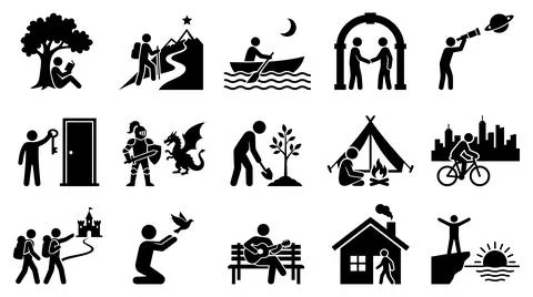 Diverse human activity silhouette icon collection for lifestyle Stock Illustration