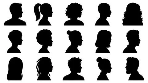 Diverse human head silhouettes collection with collection fifteen distinct Illustration