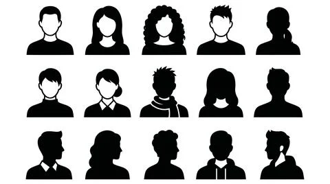 Diverse human head silhouettes collection for user profile icons Illustration