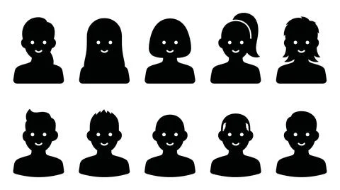 Diverse human head silhouettes collection for user profile interface icons 스톡 일러스트