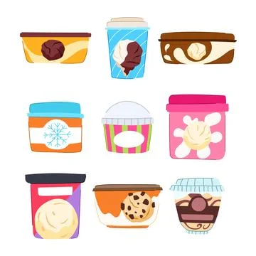 Diverse ice cream containers displaying a sweet frozen dessert collection Stock Illustration