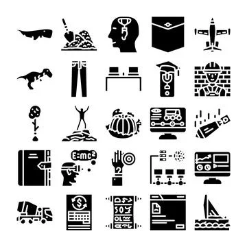 Diverse icon collection exploring science, industry, and nature Stock Illustration