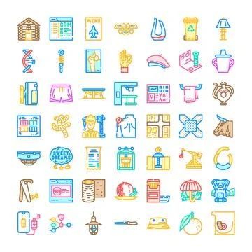 Diverse icon collection presenting modern outline symbols 스톡 일러스트