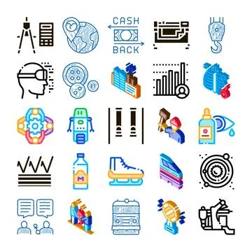 Diverse icon collection representing modern technology and everyday life Illustrazione stock