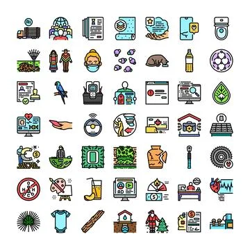 Diverse icon collection representing modern concepts and themes Stock Illustration