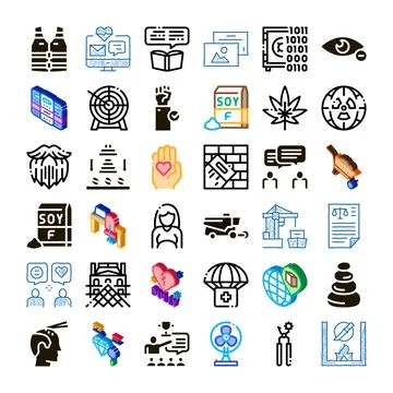 Diverse icon collection representing various concepts and themes Ilustración de archivo